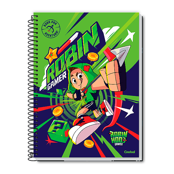Caderno Universitário Robin Hood Gamer  Bora Pra Aventura - 1 Matéria, 80 folhas