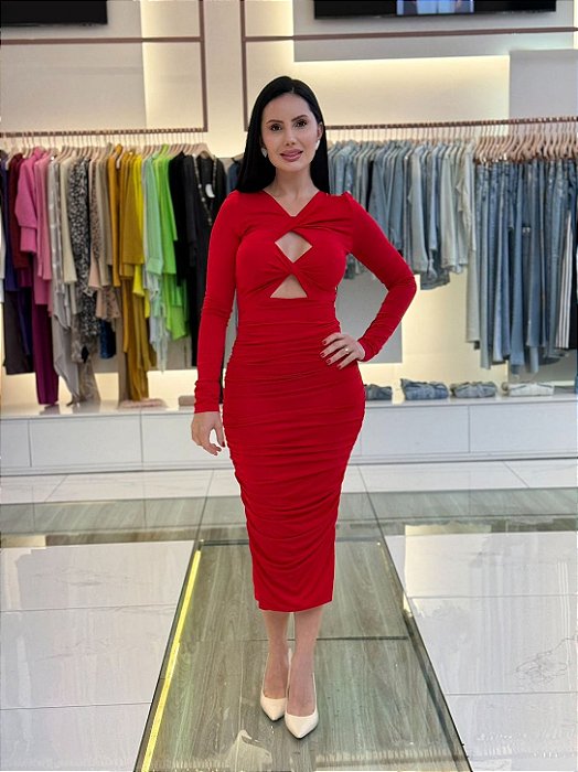 VESTIDO DRAPEADO DECOTE VAZADO