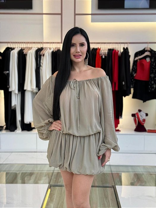 VESTIDO CHIFFON OMBRO A OMBRO BALONE