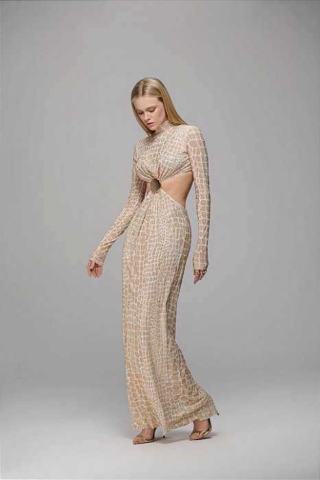 VESTIDO METAL CINTURA TRANSFER CROCO GOLD