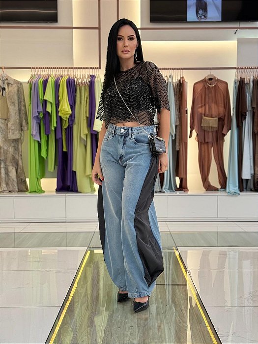 CALÇA JEANS NESGA DE NYLON