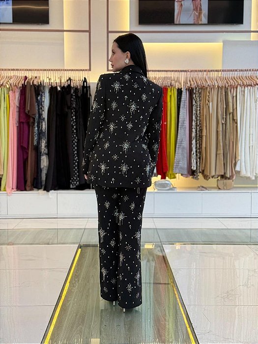 CALÇA RETA DE ALFAIATARIA COM BORDADO GLAM STARLIGHT