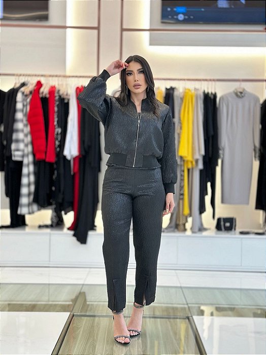 CONJUNTO CORSET, BOMBER E CALÇA ASPEN METÁLICA PRETO