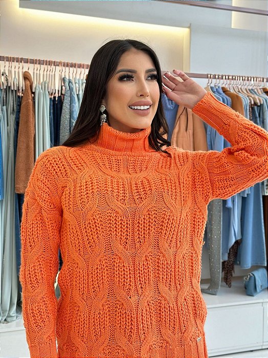 BLUSA TRICOT MANGA GOLA TRANÇA LARANJA