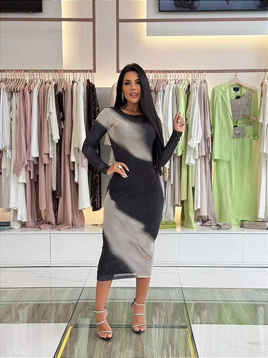 VESTIDO MIDI GALAXY COM TRANSFER ESTAMPADO