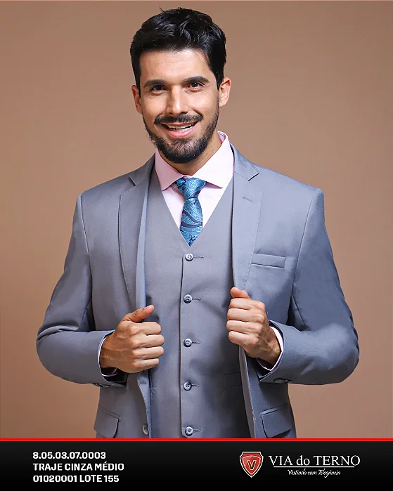 Traje poliviscose cinza fosco