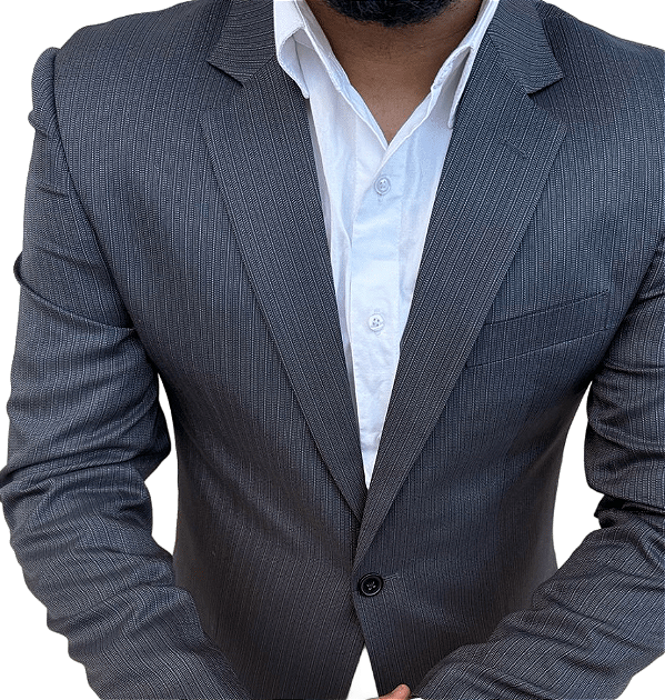 Terno microfibra cinza escuro risca