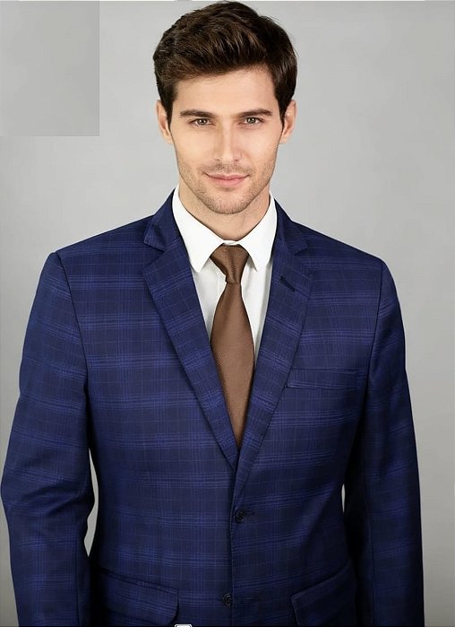 Terno Poliviscose azul royal xadrez