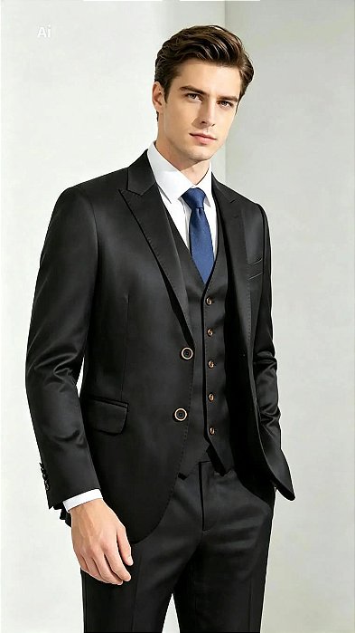 Traje alta costura preto semi brilho - calça com regulagem