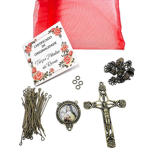Kit para Terço Pétalas de Rosas ( Ouro Velho )