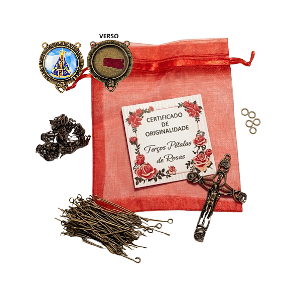 Kit Montagem Terço Pétalas de Rosas Ouro Velho