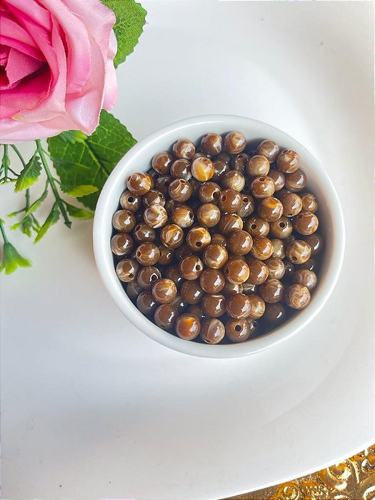 Bolinha Imitação Pedra Natural Olho de Tigre 60 Unidades 8mm