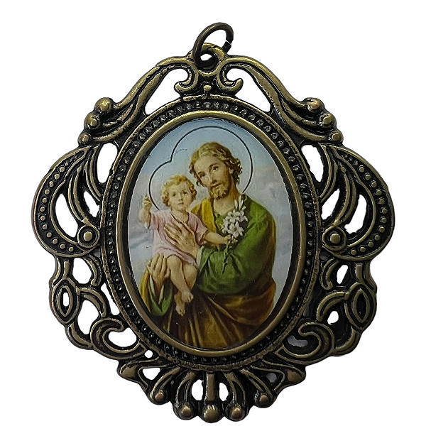 Medalha medalhão filigramada ouro velho São José