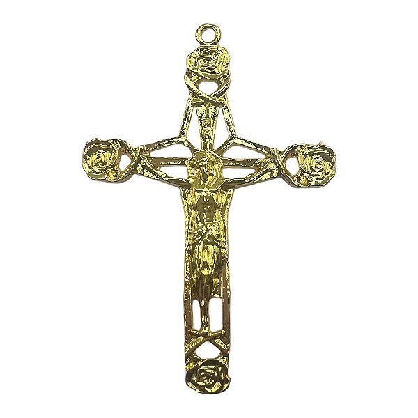 Cruz para terço pétalas de rosas dourado