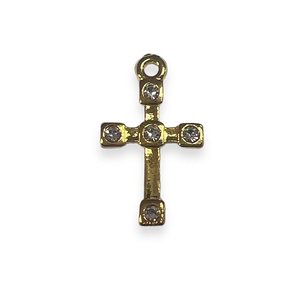 Cruz pequena 4 strass dourada