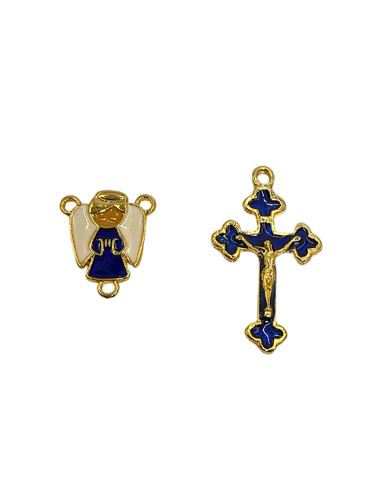 Entremeio e cruz Anjo da Guarda Infantil Azul Royal