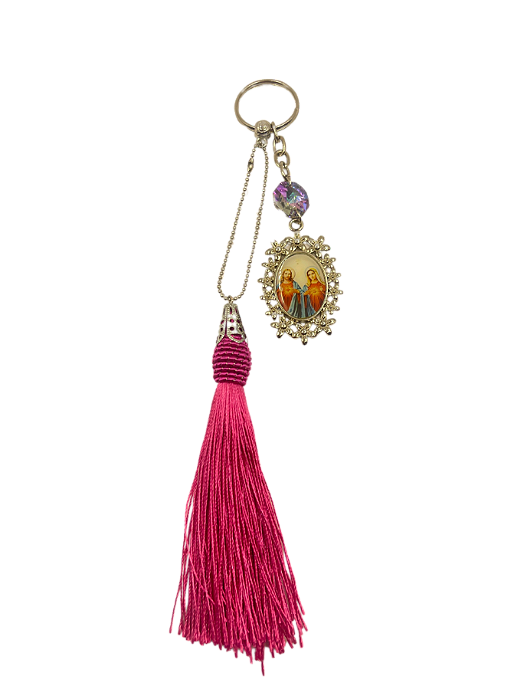 kit Montagem Chaveiro Jesus e Maria Niquelado