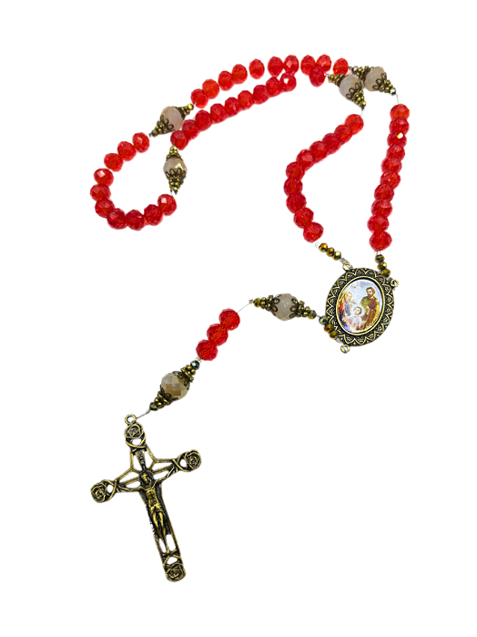 Kit Montagem Terço de Natal Sagrada Familia Ouro Velho 10mm