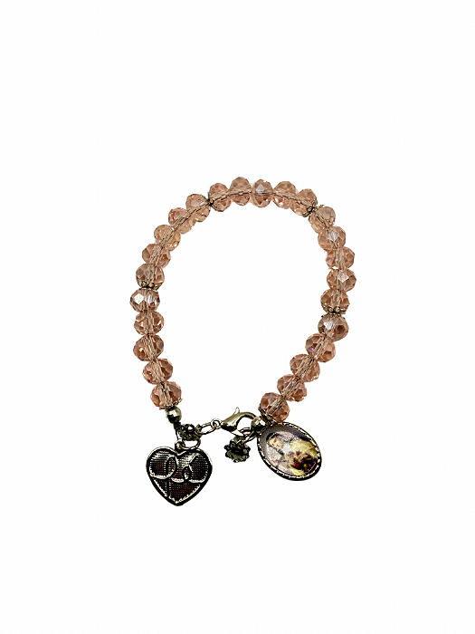 Kit Montagem Pulseira Rosa Transparente com Santa Teresinha 8mm