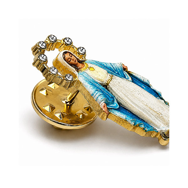 Broche Nossa Senhora das Graças Dourado 2,7cm em Metal com Strass