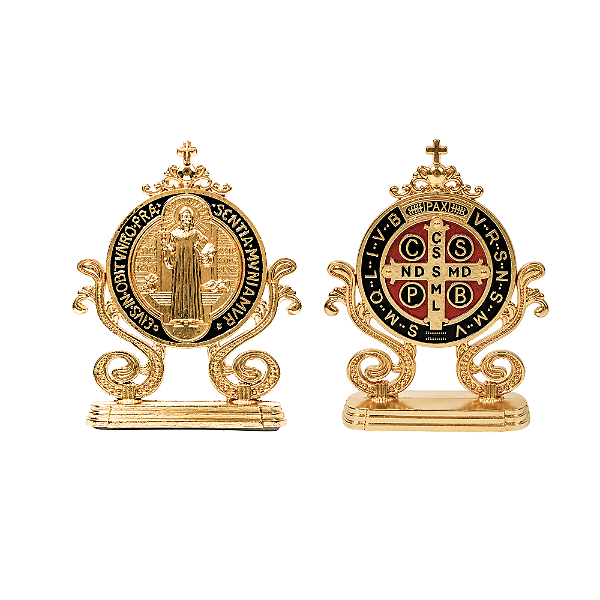 Adorno Metal São Bento Dupla Face Dourado Decoração 7cm