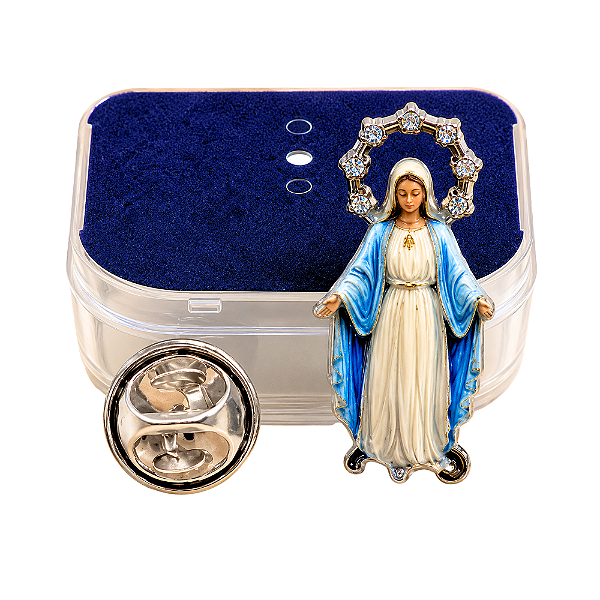Broche Nossa Senhora das Graças Prateado 2,7cm