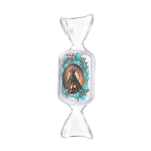 Terço Nossa Senhora Aparecida Prateado na Bala Azul