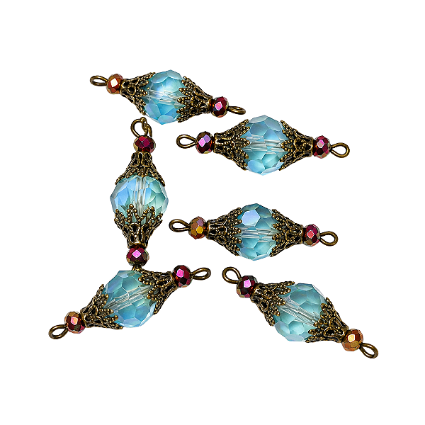 Pai Nosso Pronto Azul Opalina 12mm Ouro Velho