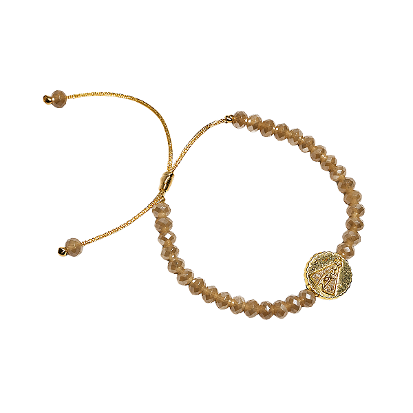 Pulseira Bege Ajustavel Nossa Senhora Aparecida Dourado 6mm