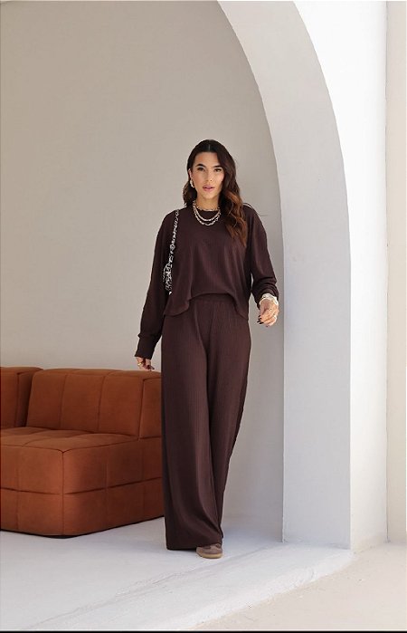 Calça Canelada Wide Leg Confy