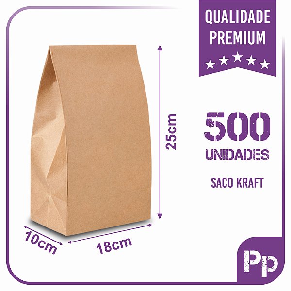 Sacos Kraft Para Delivery - PP (18x10x25) - 500 unidades - Sem Impressão - Liso