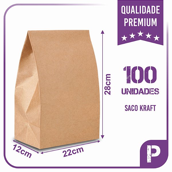 Sacos Kraft Para Delivery - P (22x12x28) -  100 unidades - Sem Impresão - Liso