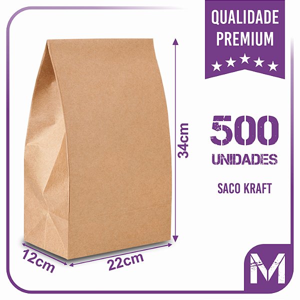 Sacos Kraft Para Delivery - M (22x12x34) - 500 unidades - Sem Impresão - Liso