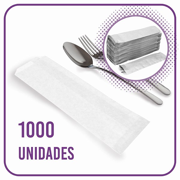 Saco Para Talher - Papel Kraft Branco Liso (Sem Impressão) - 1000 Unidades