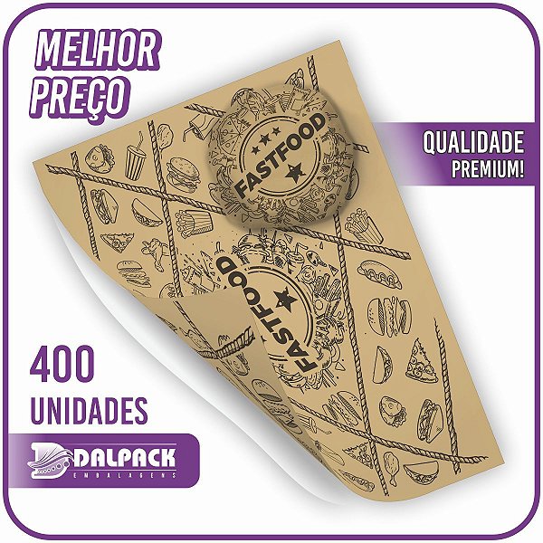 Papel Acoplado Pardo - FastFood Cordas 33x38 - 400 unidades