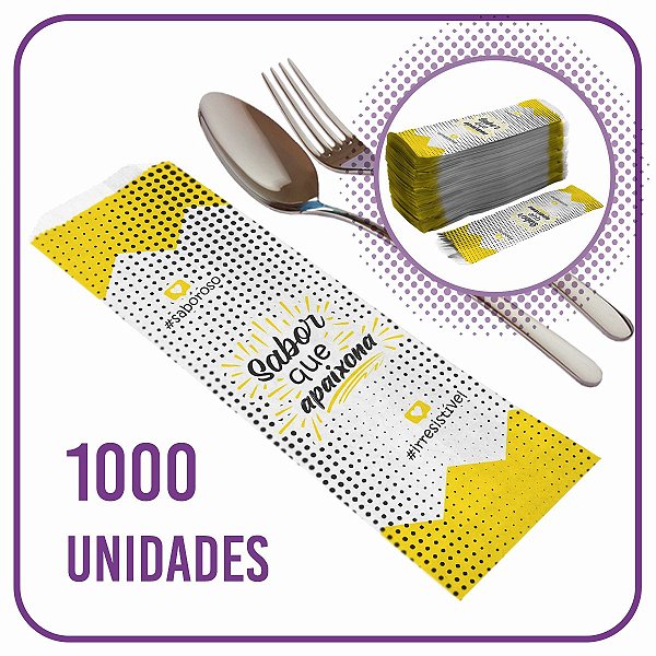 Saco Para Talher - Sabor que Apaixona - Papel Kraft Branco - 1000 unidades