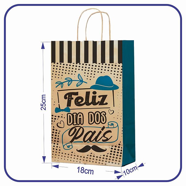 Sacola Kraft Dia dos Pais - 10 Unidades - PP (18x10x25)