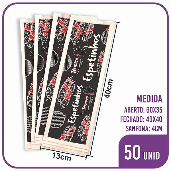 Saco Térmico Espeto Carne Churrasco - Barreira Gordura (50 Unidades)