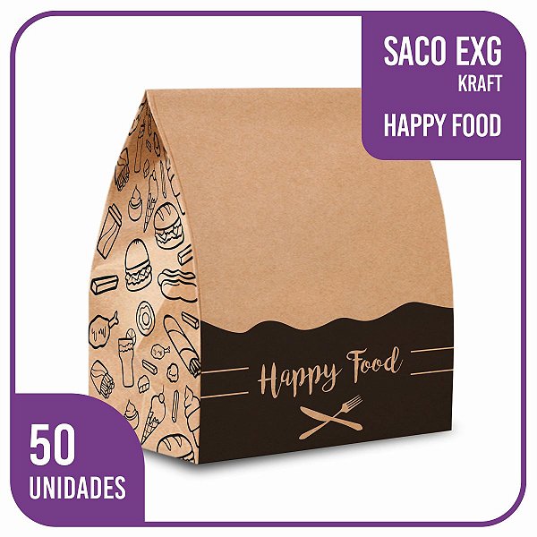 Sacos Kraft Delivery HappyFood (31x19x32) EXG - 50 unidades