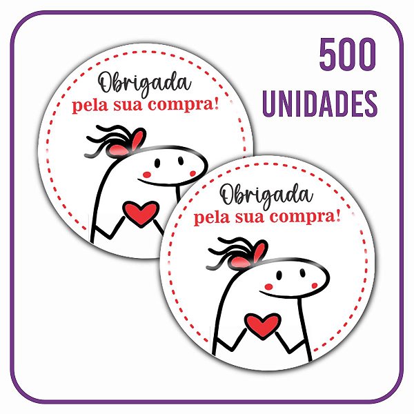 Etiqueta Adesiva Redonda - 004 Flork Obrigada Pela Compra - 500 Unidades
