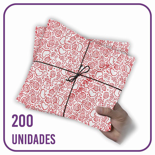 Papel Seda Premium Corações Vermelho 01 - 60x40cm 200 folhas