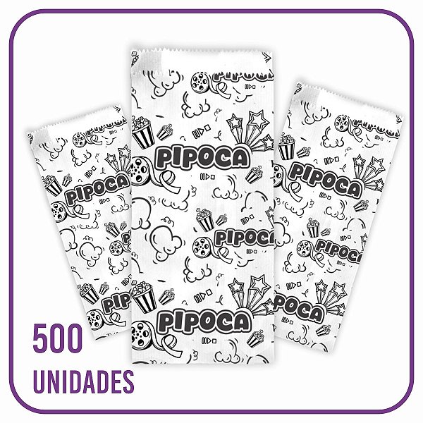 Saco para Pipoca Salgada ou Doce Impresso Preto - 500 Unid