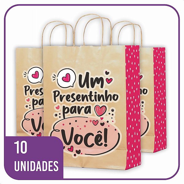 Sacola Kraft Presentinho para Você 10 Unidades - PP (18x10x25)