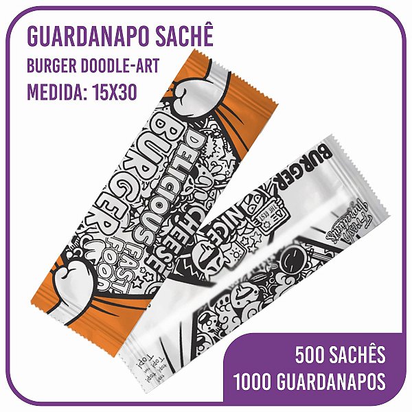 Guardanapo Sachê Doodle-Art Burger 15x30 C/ 2 Folhas - 500 Unidades