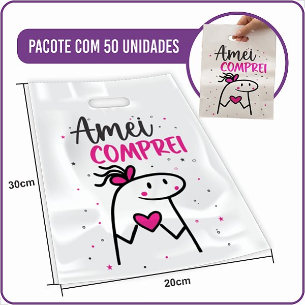 Sacola Plástica Boca de Palhaço Amei Comprei 20x30cm - (50 Unidades)