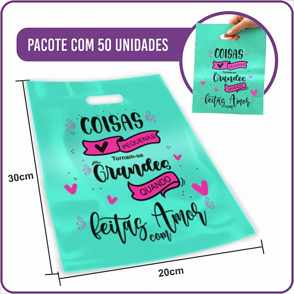 Sacola Plástica Boca de Palhaço Azul Tiffany Coisas Feitas Com Amor 20X30 - (50 Unidades)