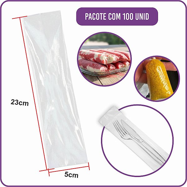 Saquinho Plástico Gelinho Geladinho Talher 5x23cm - (100 Unidades)