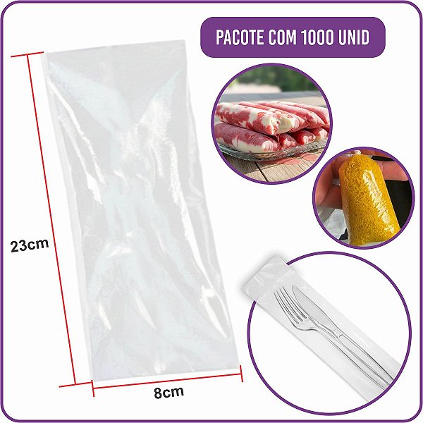 Saquinho Plástico Gelinho Geladinho Talher 8x23cm - (1000 Unidades)