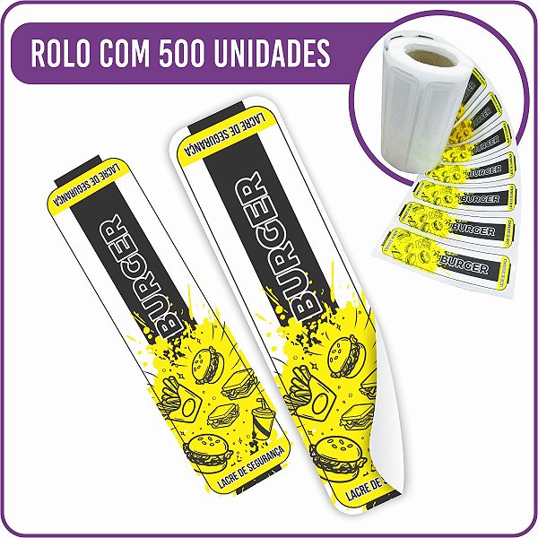 Lacre de Segurança Adesivo Burger P/A (02) 2,5x9cm - 500 Unidades