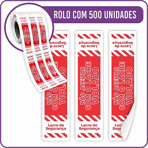 Lacre de Segurança Adesivo Vermelho Pro 2x8cm - 500 Unidades